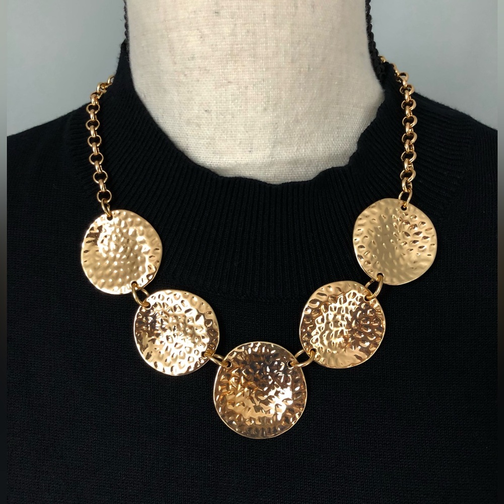 New Pebbled Gold Tone Statement Necklace